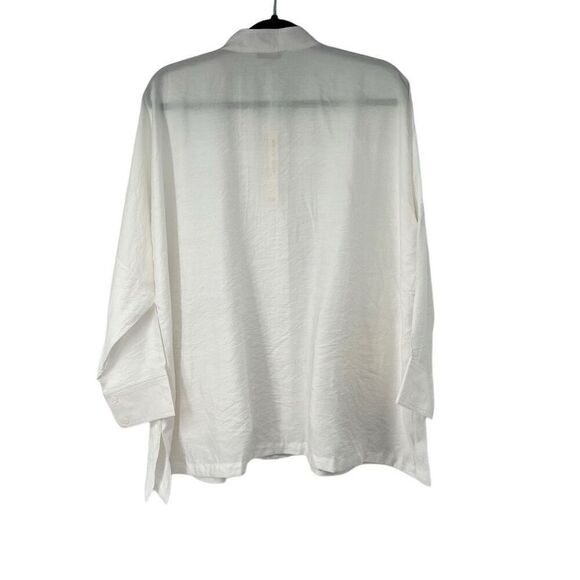 Redwood Court White Boxy Oversized Lagenlook Bamboo Silk Button Up Top Sz S NWT - Picture 2 of 9